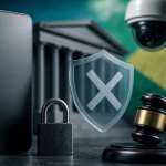 Ilustração editorial de celular e elementos abstratos associados à fiscalização de apostas digitais no Brasil, sem textos legíveis