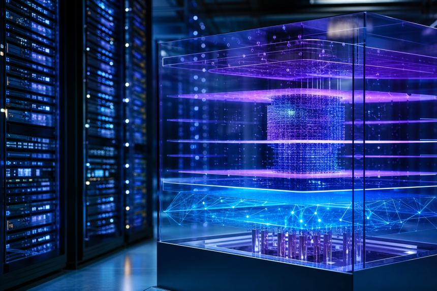 Representação abstrata de códigos criptográficos analisados por inteligência artificial em uma infraestrutura digital